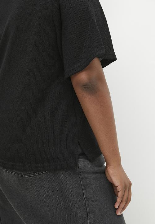 Me&B - Plus Collared Crochet Top - Black