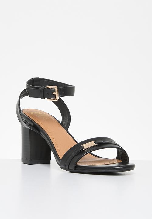 POLO - Trim Strap Slim Stack Block Heel Sandal - Black