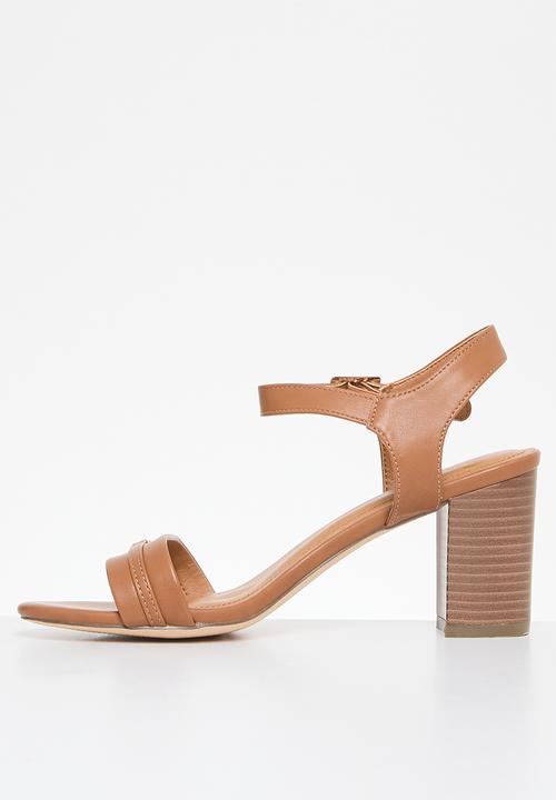 POLO - Trim Strap Slim Stack Block Heel Sandal - Tan