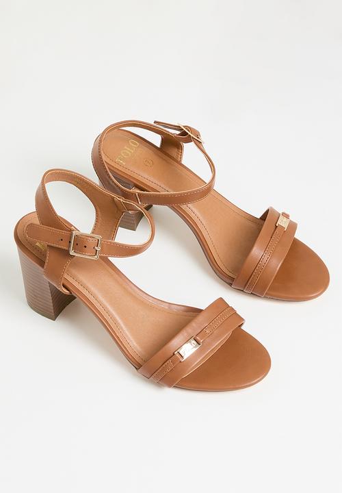 POLO - Trim Strap Slim Stack Block Heel Sandal - Tan