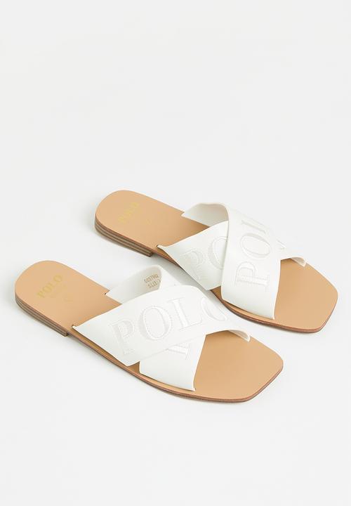 POLO - Cross Strap Embroidered Mule - White
