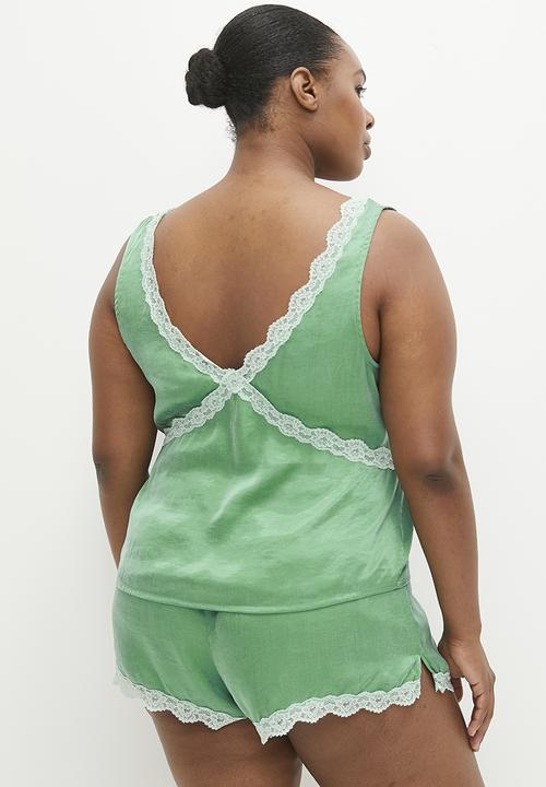Cotton On - Plus Staycay Lace Trim Cami Set - Misty Jade