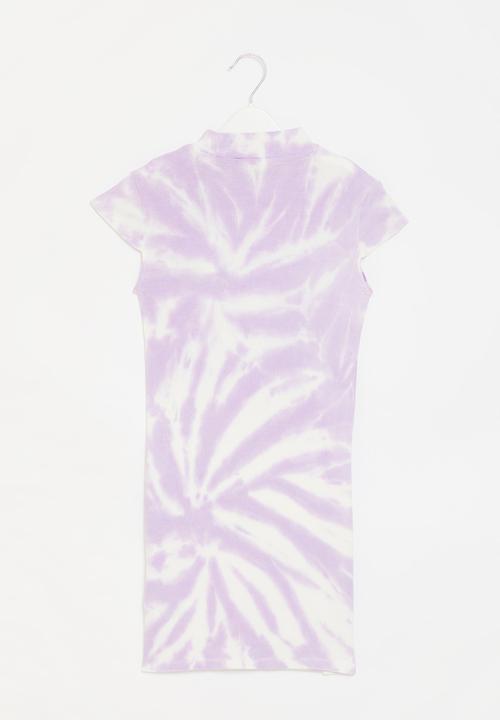 GUESS - Tie-dye rib short sleeve dress - thunderstorm tie-dye lilac