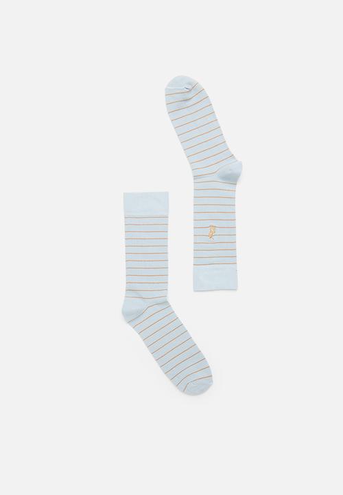 POLO - Stripe crew sock - blue grey & brown
