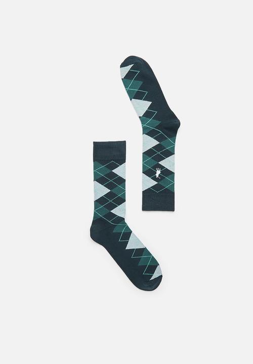 POLO - Argyle anklets - navy & green