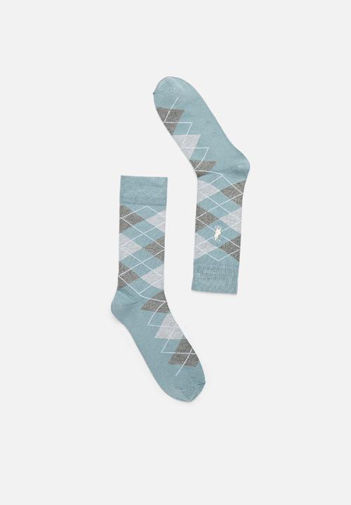 POLO - Argyle anklets - Grey & Blue