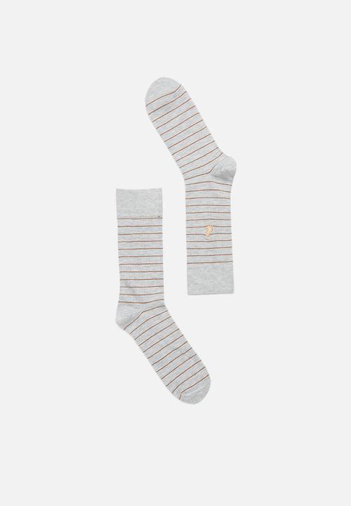 POLO - Stripe crew sock - grey & brown