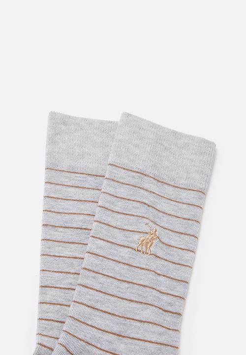 POLO - Stripe crew sock - grey & brown