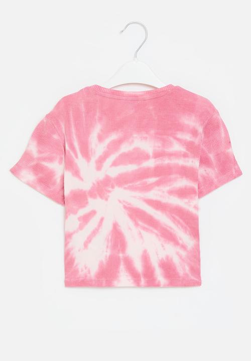 GUESS - Tie dye rib ss T-shirt - pink & white tie dye
