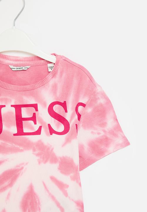 GUESS - Tie dye rib ss T-shirt - pink & white tie dye