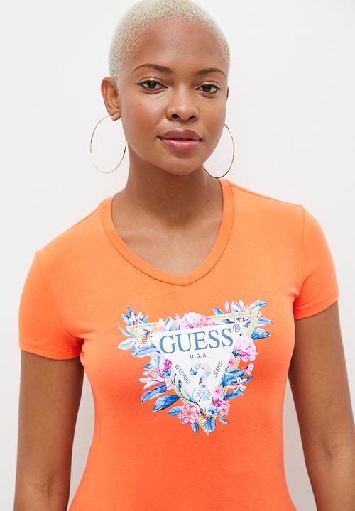 GUESS - Short sleeve guess floral tri tee - orange slushie