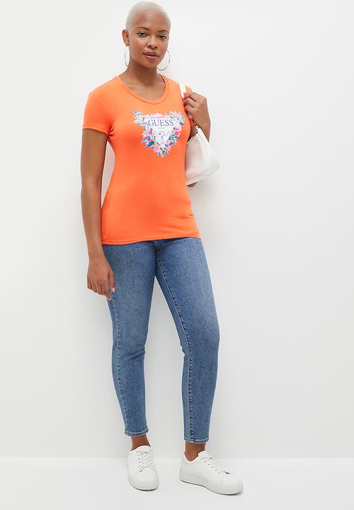 GUESS - Short sleeve guess floral tri tee - orange slushie