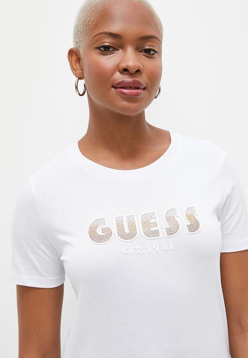 GUESS - Short sleeve cn shaded logo tee - pure white