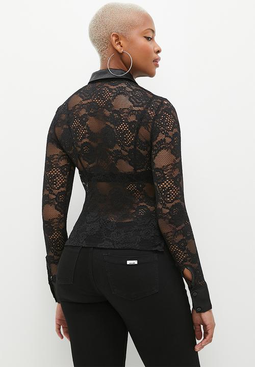 SISSY BOY - Sweet Melody: Long sleeve Lace Top With Collar - Black