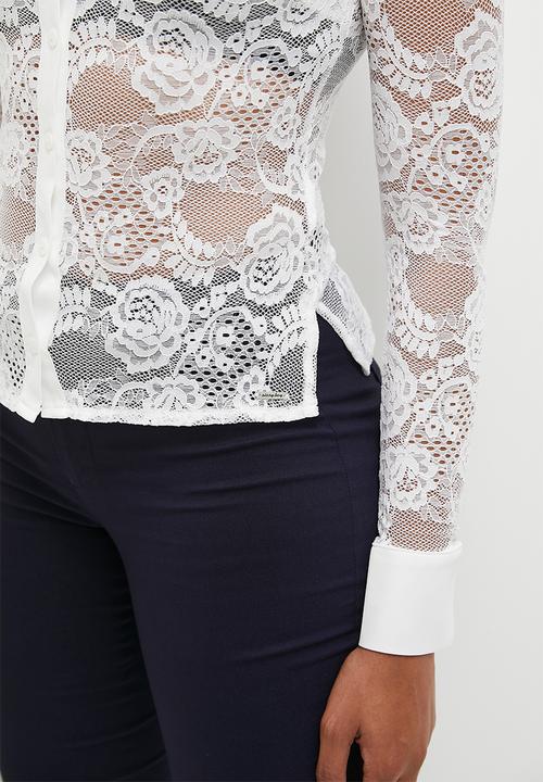 SISSY BOY - Sweet Melody: Long sleeve Lace Top With Collar - White