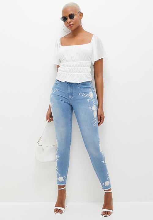 SISSY BOY - All Tied Up: Cropped Top With Elasticated Waist And Flared Short Sleeve - Off White