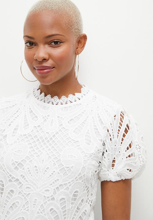 SISSY BOY - Snowhite: Puffy short sleeve oversized Lace Top - White