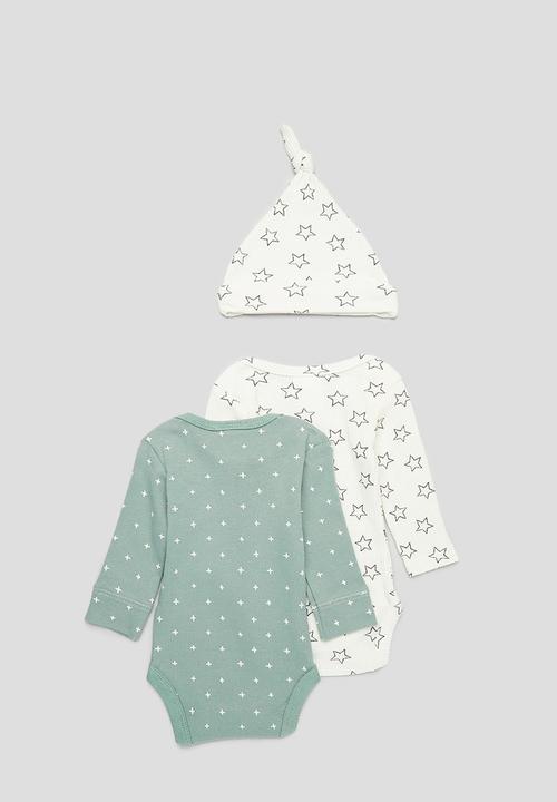 Pop Candy - 3 Piece romper set - light green & white 