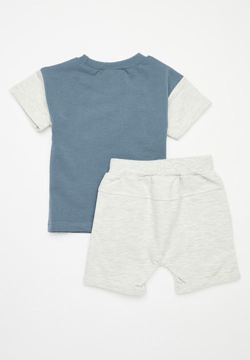 Pop Candy - Tee and short set - blue & grey