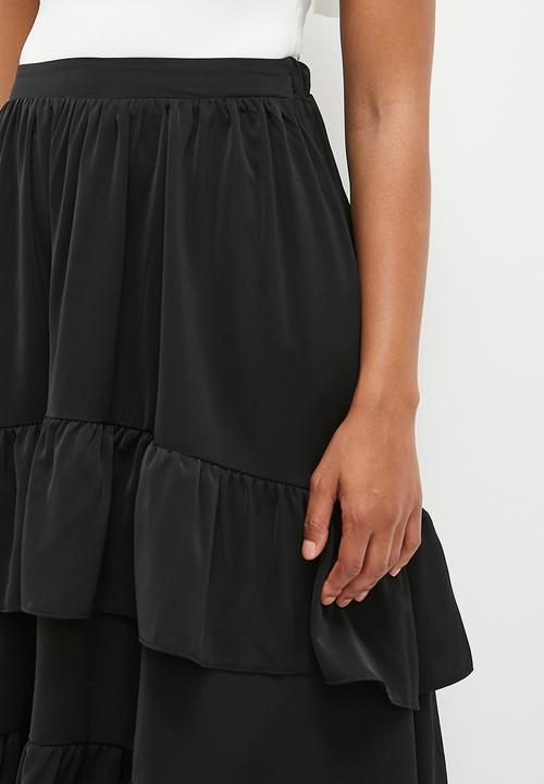 MILLA - Ruffle midi skirt - black