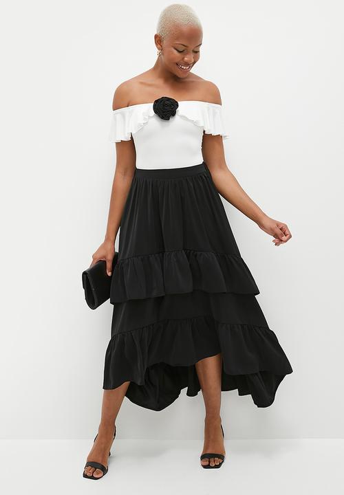 MILLA - Ruffle midi skirt - black