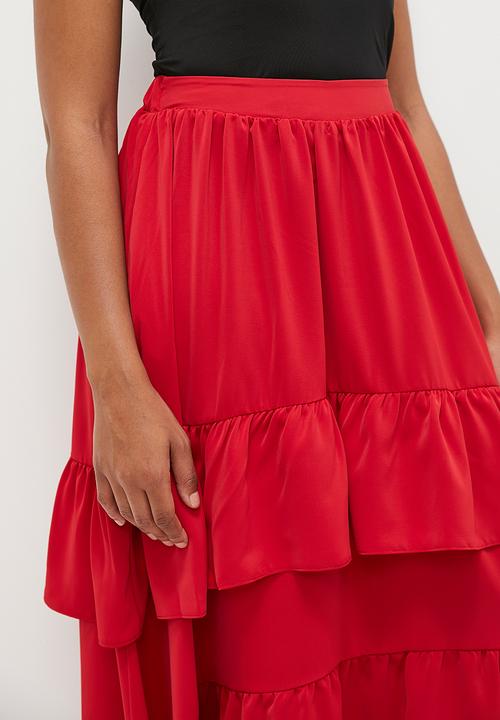 MILLA - Ruffle midi skirt - red