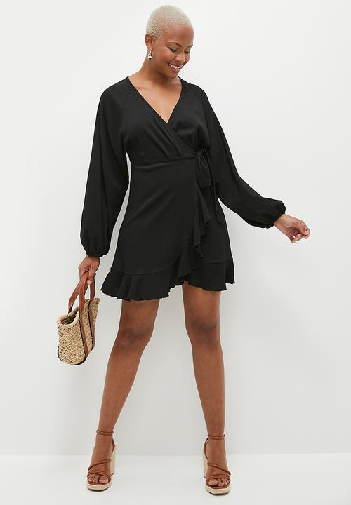 MILLA - Frill mini wrap dress - black