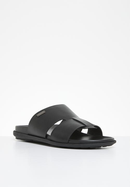 POLO - Double strap leather sandal - black