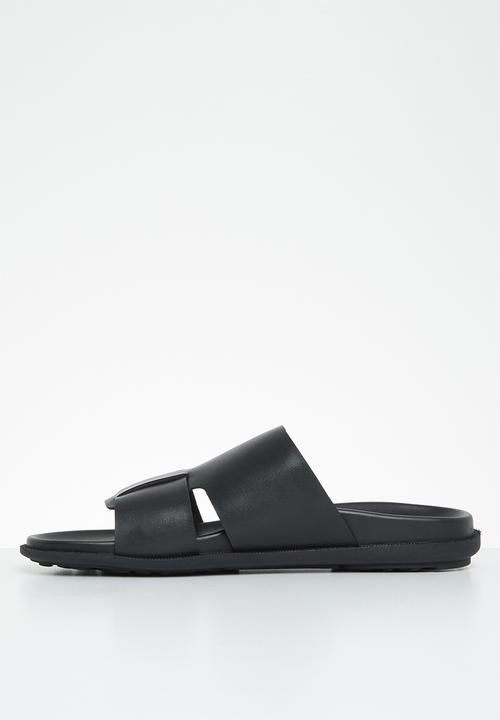POLO - Double strap leather sandal - black