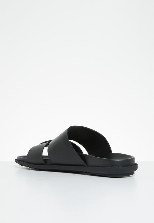 POLO - Double strap leather sandal - black