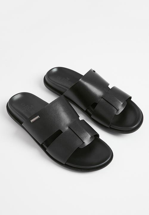 POLO - Double strap leather sandal - black