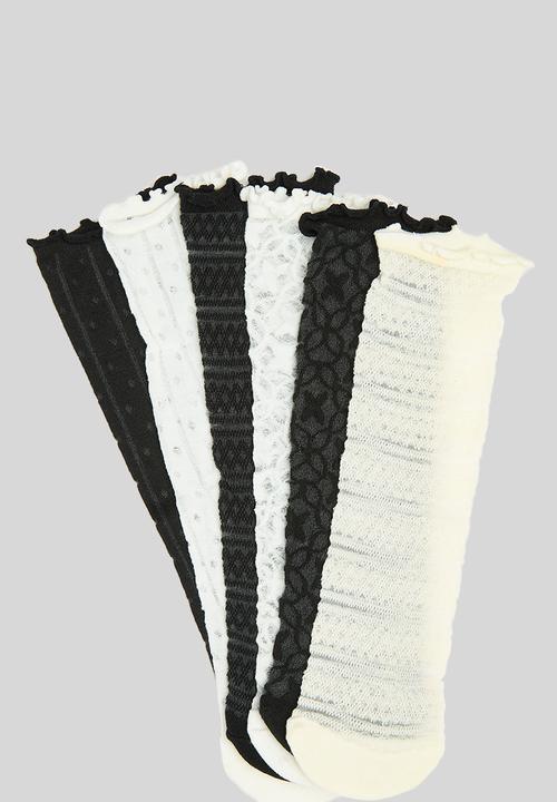 Tessa Design - Mesh lace up 6 pack socks - black & neutral
