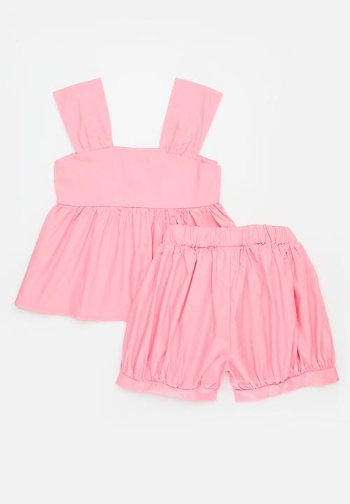 Pop Candy - Top with bow detail and short set - pink