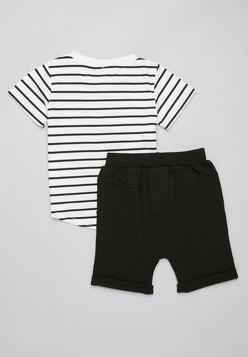 Pop Candy - Striped tee and short set - black & white