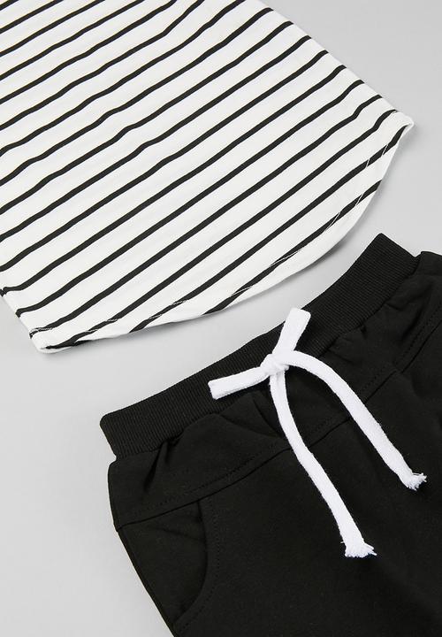 Pop Candy - Striped tee and short set - black & white