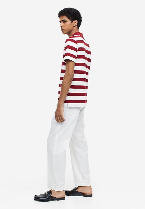 H&M - Relaxed fit terry polo shirt - red & white