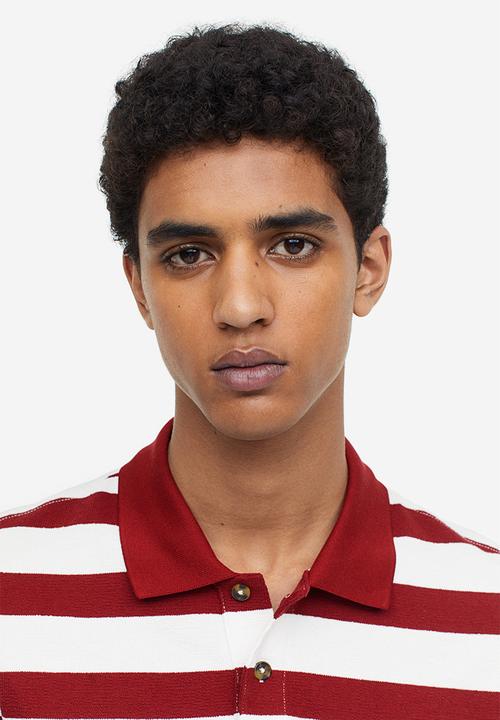 H&M - Relaxed fit terry polo shirt - red & white