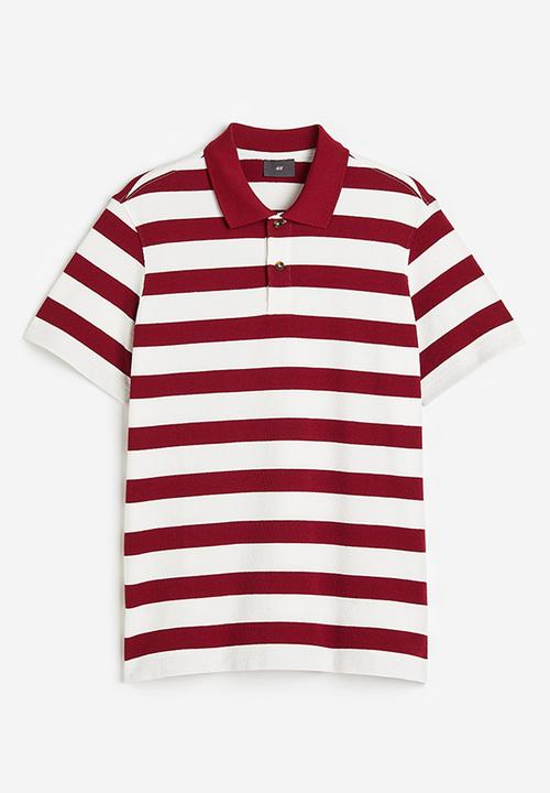 H&M - Relaxed fit terry polo shirt - red & white