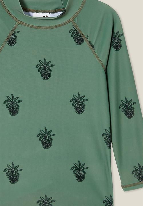 Cotton On - Flynn long sleeve raglan rash vest - swag green/pineapples