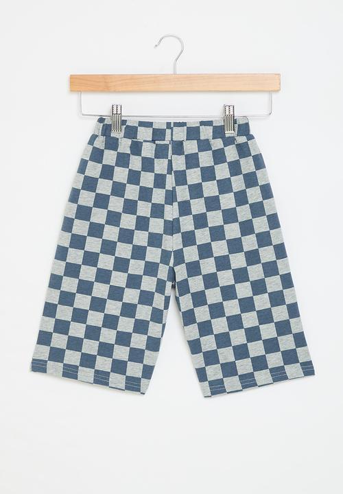 Pop Candy - Checker board shorts - blue & grey
