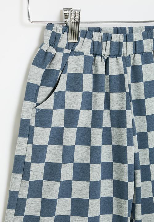 Pop Candy - Checker board shorts - blue & grey
