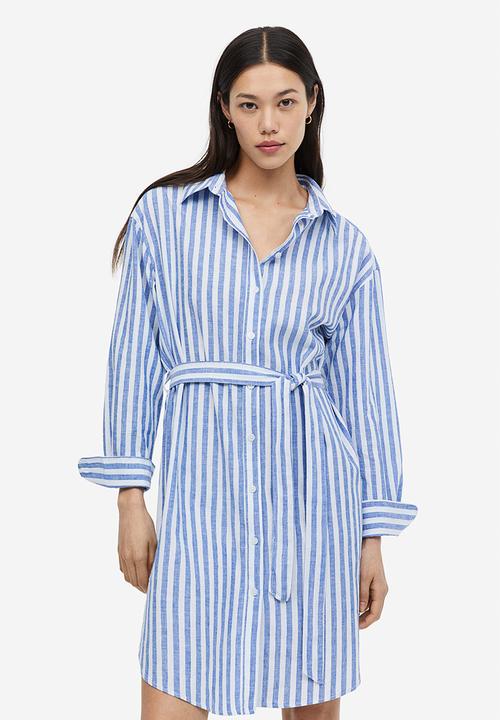 H&M - Linen-blend shirt dress - blue,multi