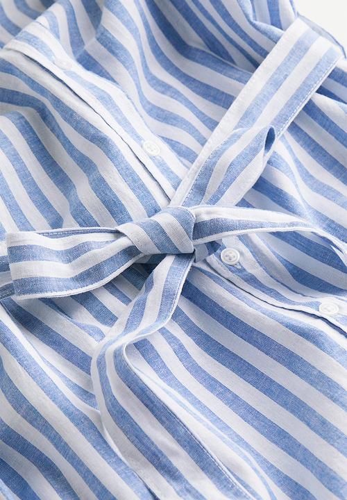 H&M - Linen-blend shirt dress - blue,multi
