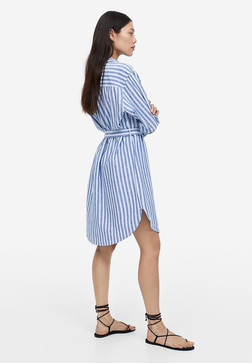 H&M - Linen-blend shirt dress - blue,multi