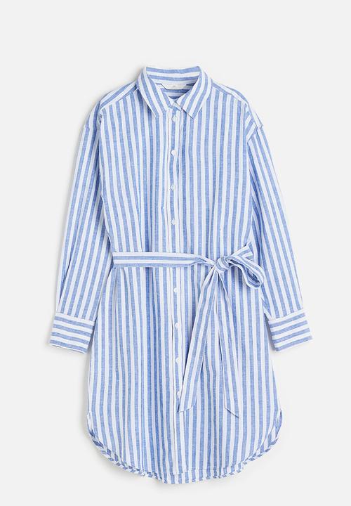 H&M - Linen-blend shirt dress - blue,multi