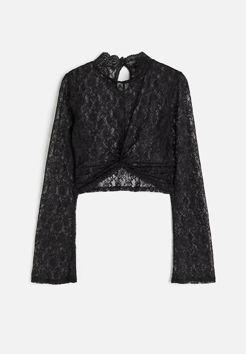 H&M - Long-sleeved lace top - black