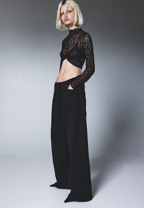 H&M - Long-sleeved lace top - black