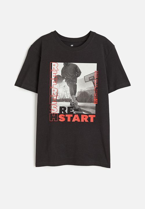 H&M - Printed jersey T-shirt - black refresh restart