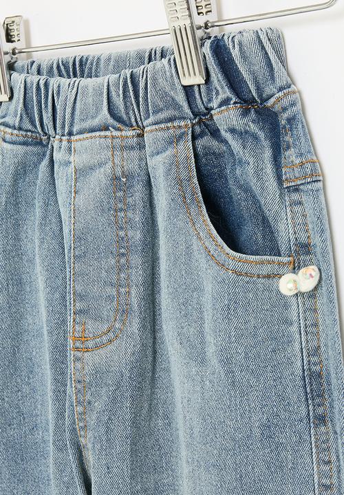 Pop Candy - Elasticated denim pants - stonewash