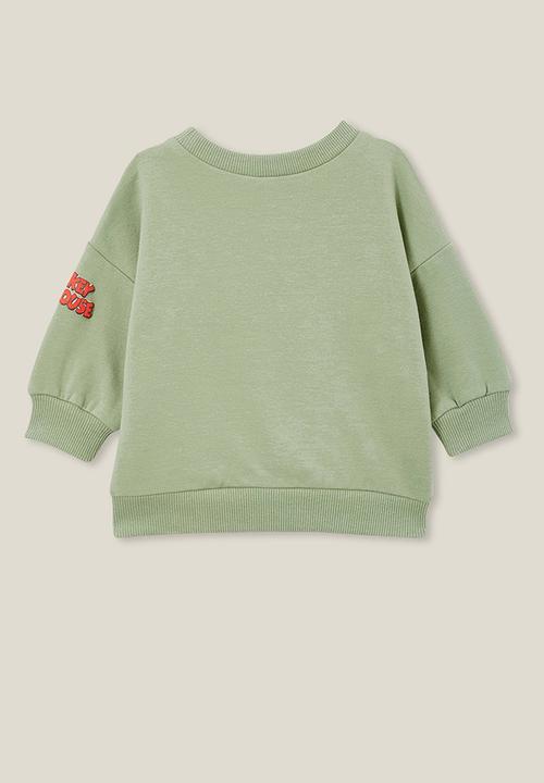 Cotton On - Alma drop shoulder sweater lcn - lcn dis deep sage/oversized mickey
